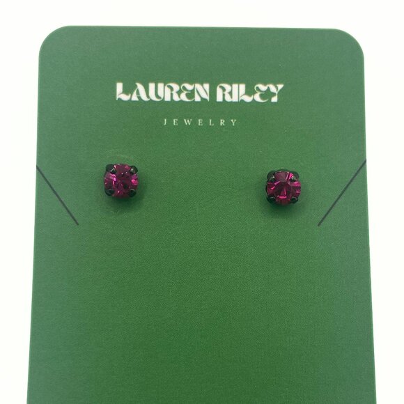 Handmade Fuchsia Swarovski Crystal Stud Earrings | Hematite Plated, Nickel-Free - Picture 1 of 4
